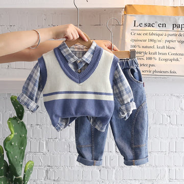 Baby Toddler Plaid Shirt Tank Top Jeans Set