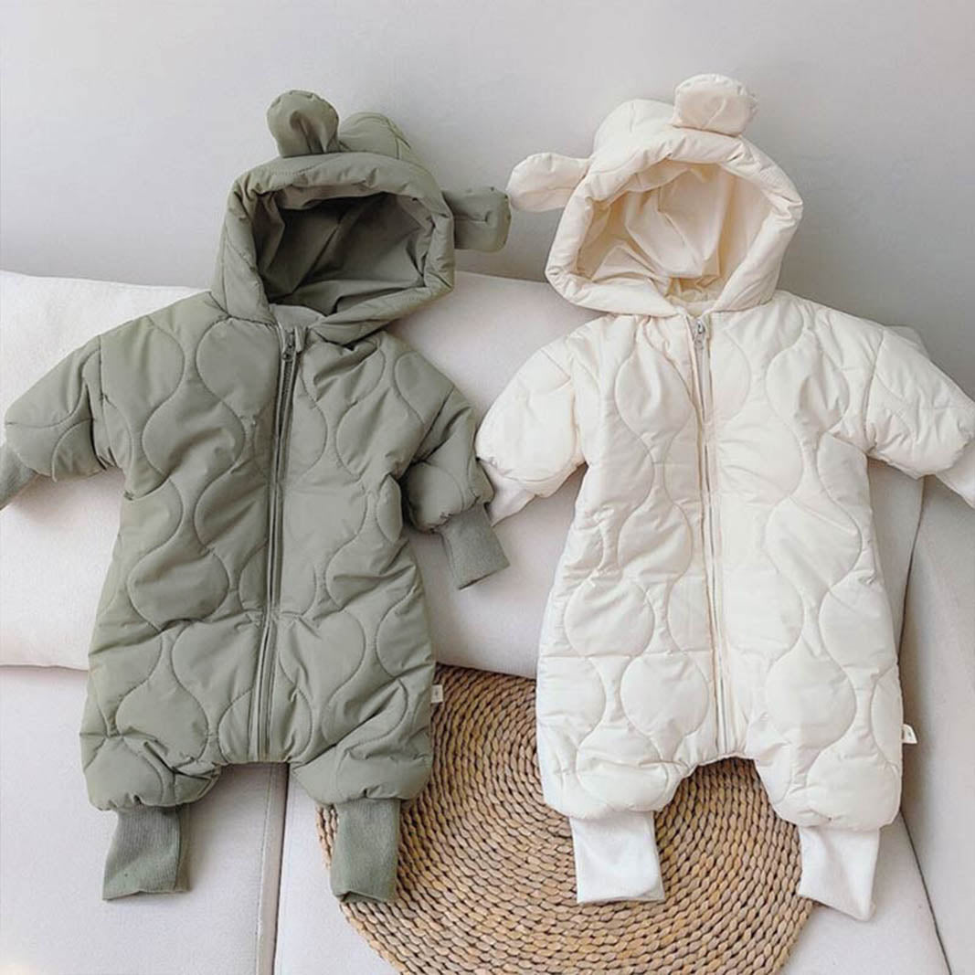 Baby Solid Color Hooded Warm Romper