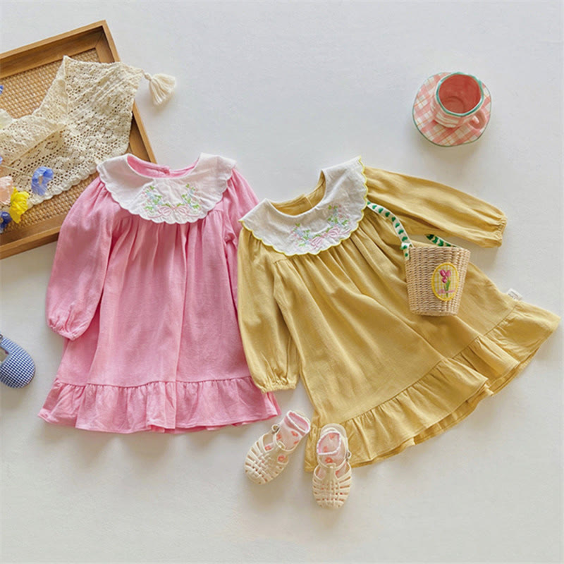 Toddler Girl Embroidered Flower Bow Dress