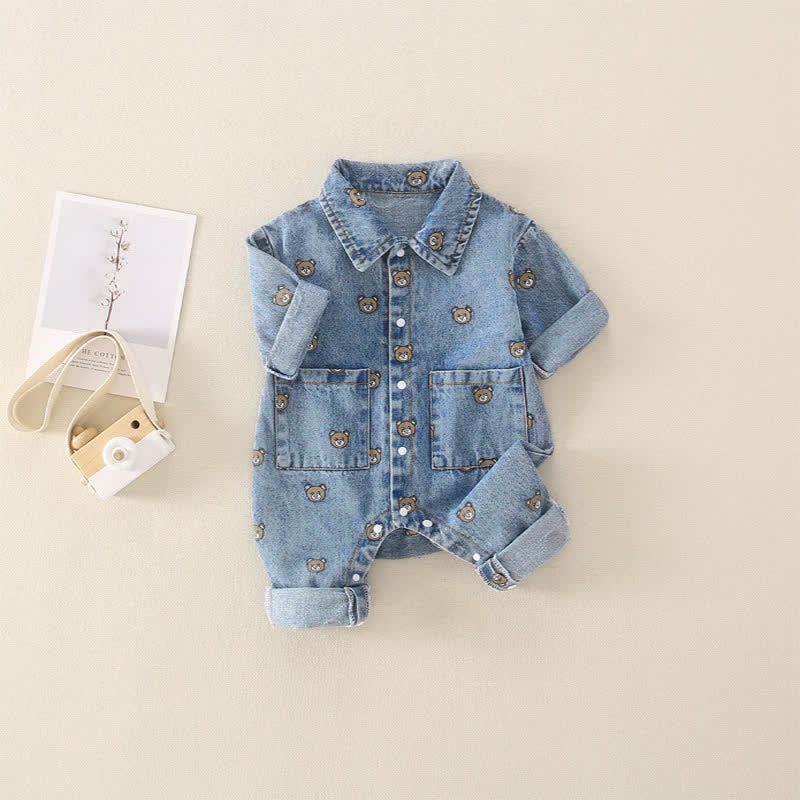 Baby Bear Polo Denim Romper