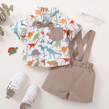 Baby Dinosaur Shirt and Suspender Shorts Set