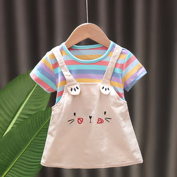 Baby Striped Cats Splicing Dress