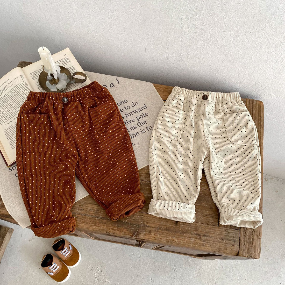 Baby Corduroy Dots Pocket Casual Pants