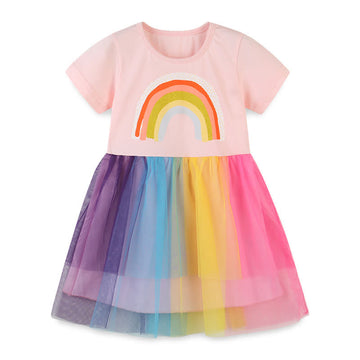 Toddler Girl Rainbow Mesh Splicing Dress