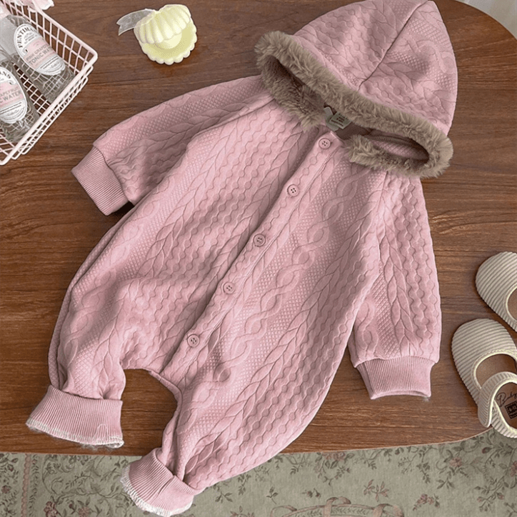 Baby Girl Twist Hooded Knitted Romper