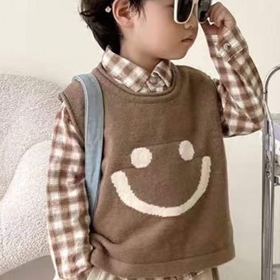 Toddler Boy Smile Plaid Vest Shirt Pants