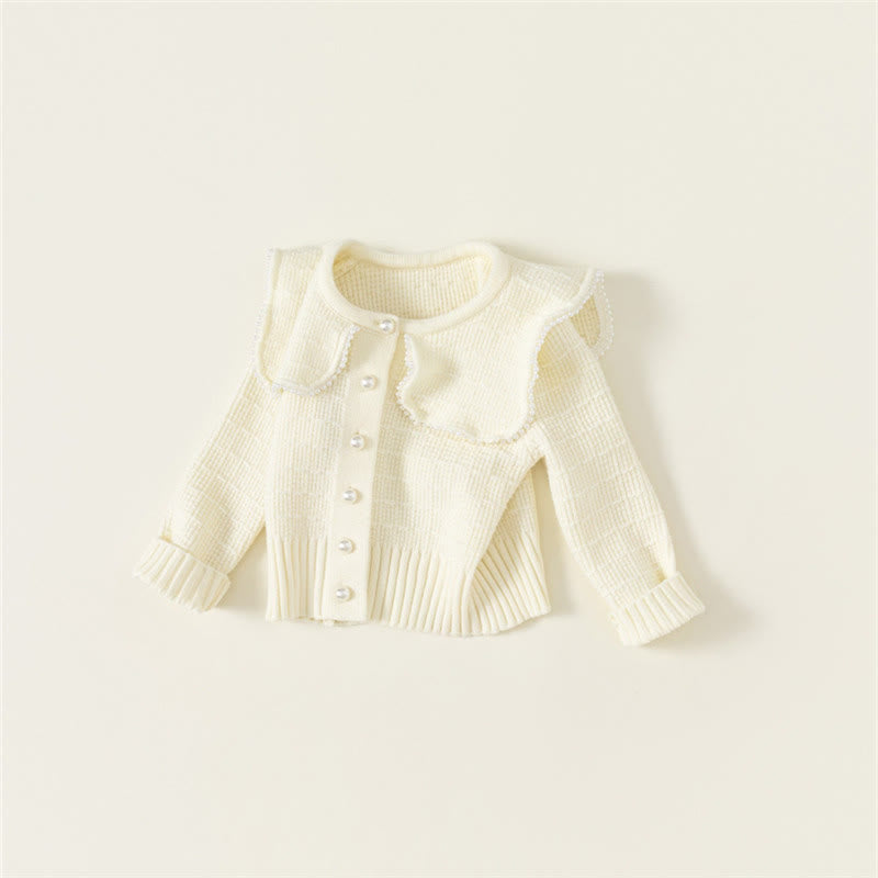 Toddler Collar Pearl Button Knitted Cardigan