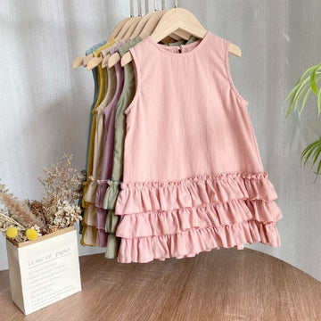 Toddler Girl Solid Color Lace Trim Sleeveless Dress