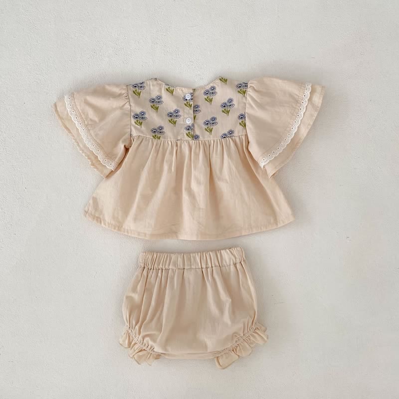 Baby Flower Puff Sleeve Tee and Bloomers Set