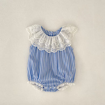 Baby Lace Flounce Collar Striped Bodysuit