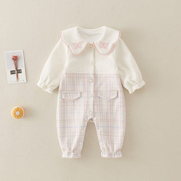 Baby Butterfly Collar Plaid Romper