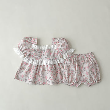 Baby Flower Lace Trim Shirt and Shorts Set