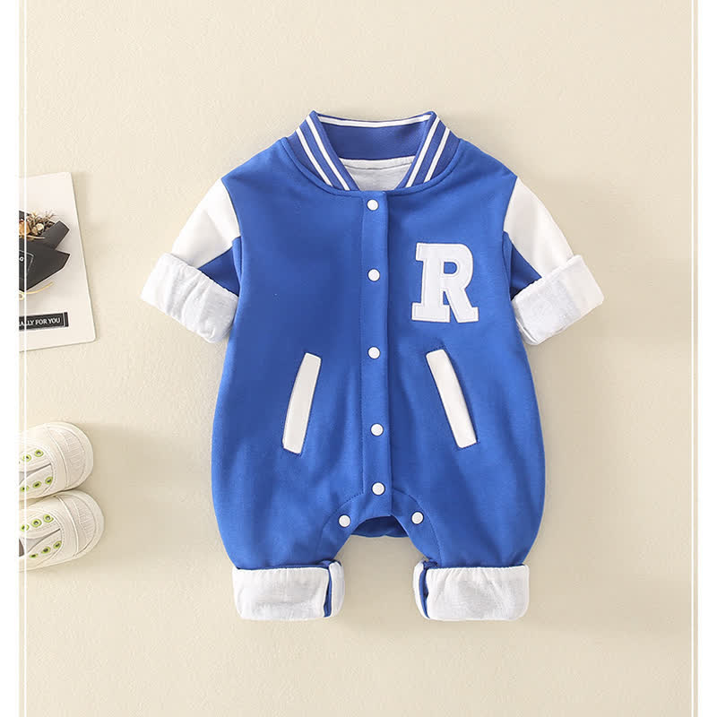 R Baby Crew Neck Baseball Romper