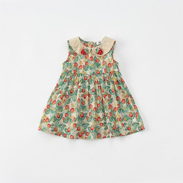 Toddler Girl Strawberry Lapel Collar Sleeveless Dress