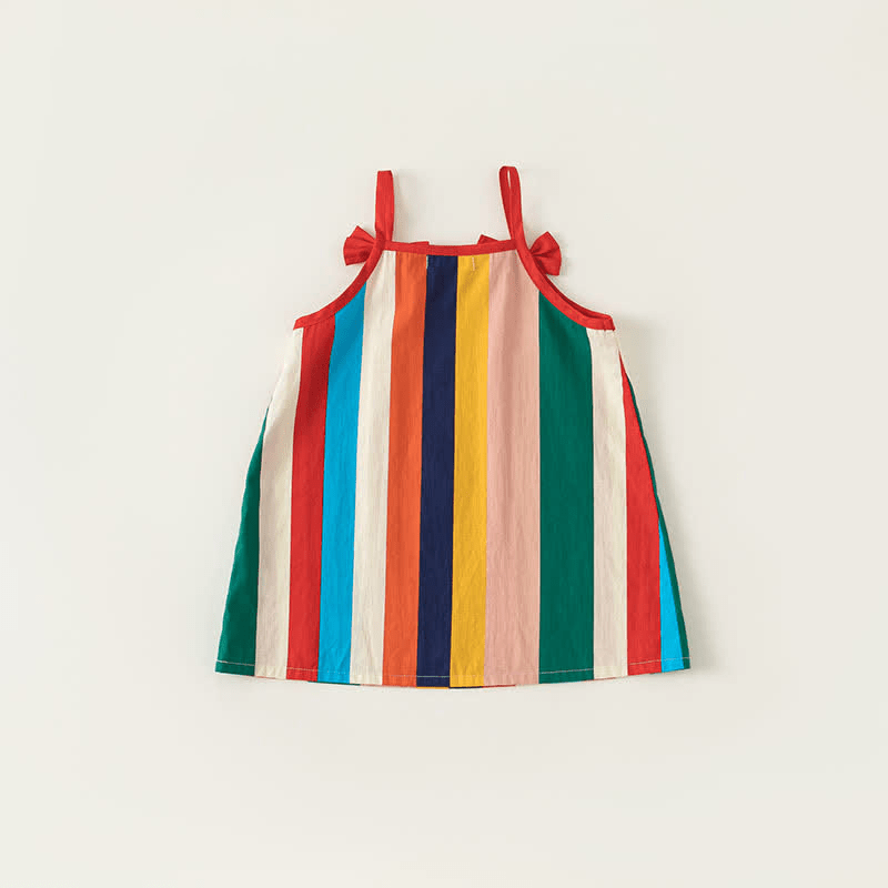 Toddler Girl Rainbow Striped Suspender Dress