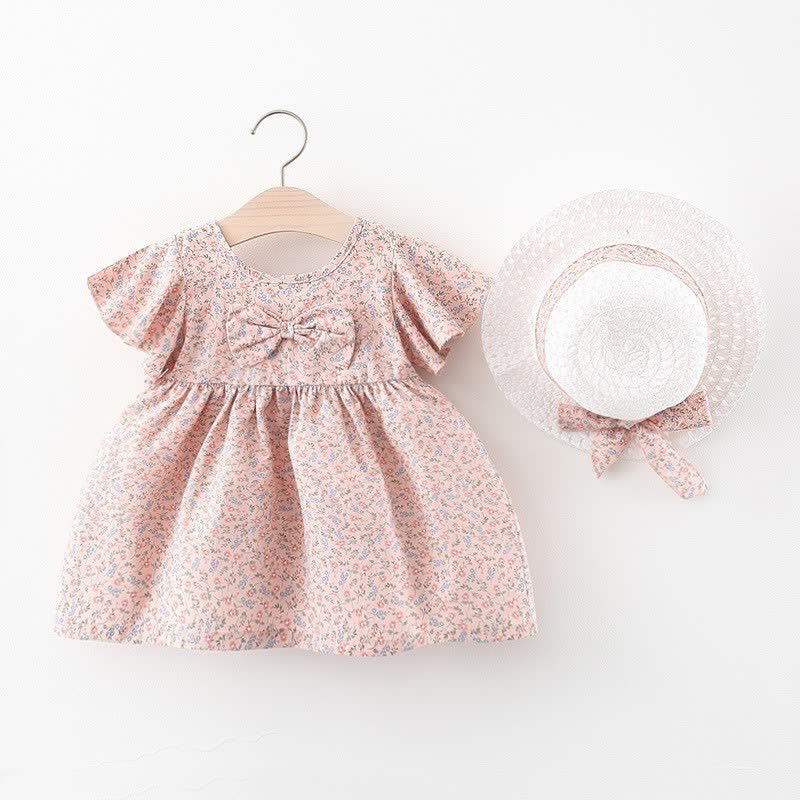 Baby Floral Bowknot Dress with Hat