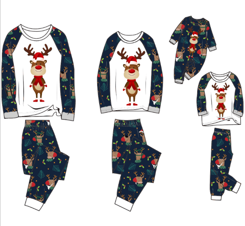 Family Matching Cartoon Scarf Elk Pajamas