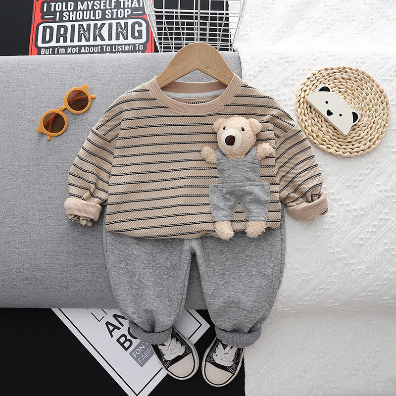 Toddler Striped Side Pocket Bear 2 Pieces Set