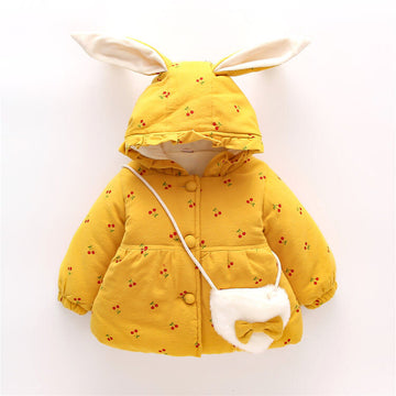 Toddler Cherry Bunny Fleece Lined Coat with Bag