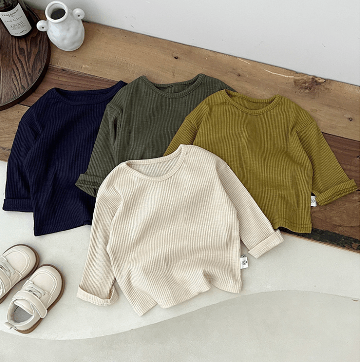 Baby Ribbed Solid Color Round Neck T-shirt