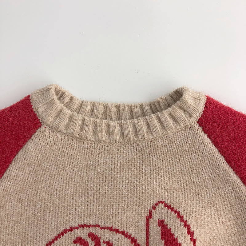 Toddler Contrast Sleeves Red Bunny Sweater