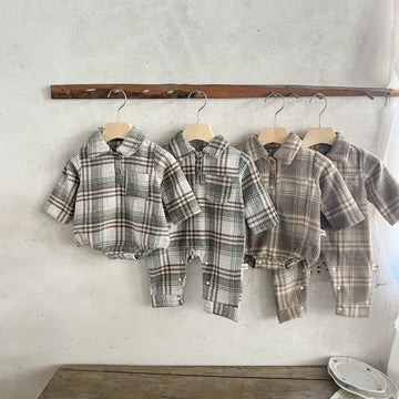 Baby Retro Plaid Polo Collar Bodysuit