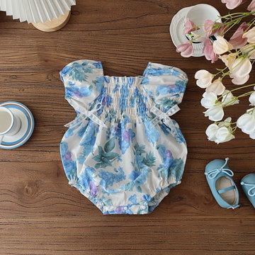 Baby Smocked Floral Puff Sleeve Bodysuit