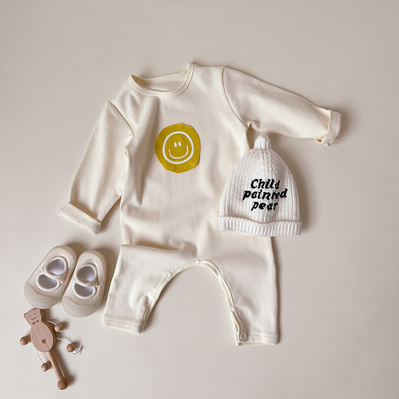 Baby Smiley Patch Crew Neck Romper