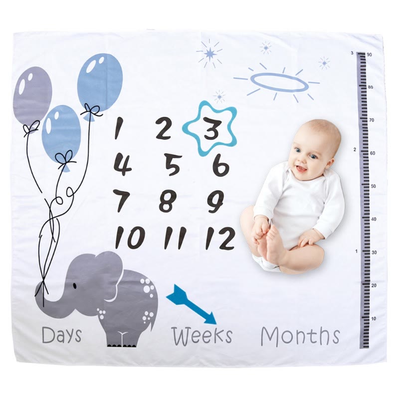 Baby Elephant Monthly Growth Milestone Blanket