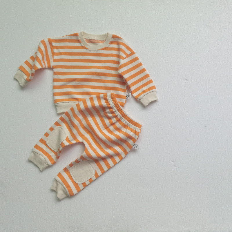 Baby Striped Loose Sweatshirt & Pants Set