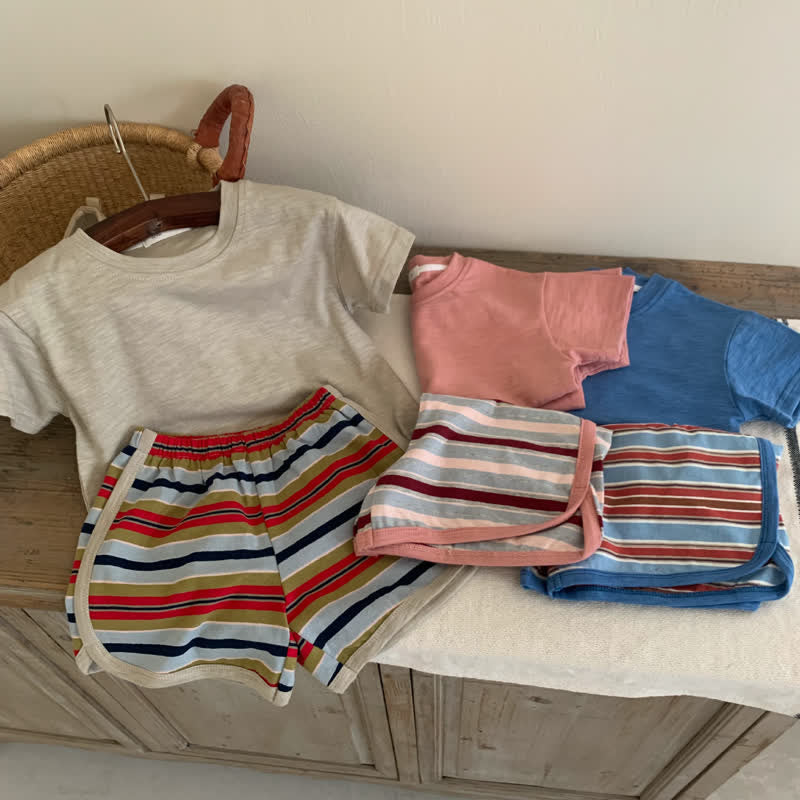 Toddler Simple Tee and Striped Shorts Set