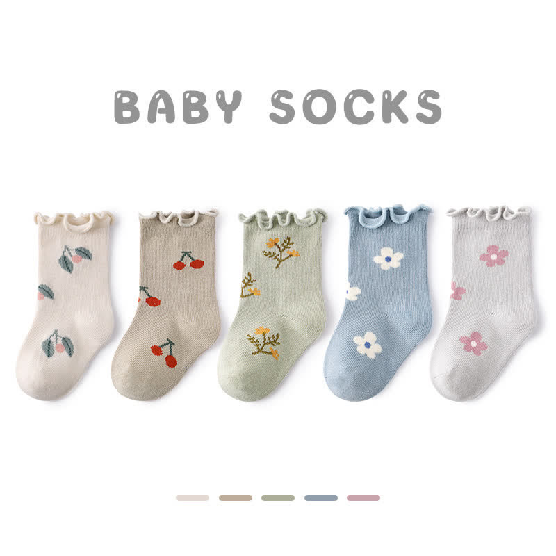 5 Pairs Baby Flower Cherry Socks