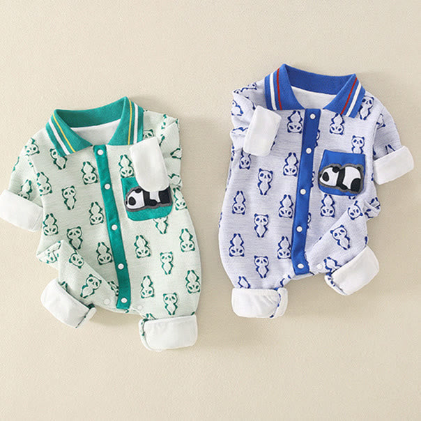 Baby Cute Panda Pocket Lapels Romper