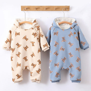 Baby Hooded Bear Quilted Romper