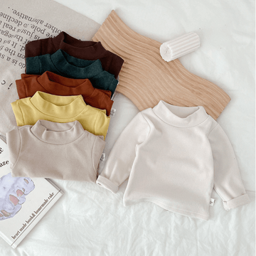 Baby Solid Color High Collars Warm T-shirt