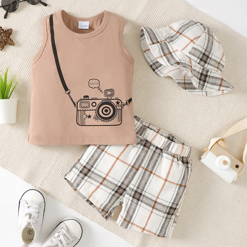 SMILE Baby Camera Tank Top Shorts with Hat Set