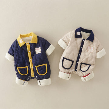 Baby Quilted Bear Polo Warm Romper