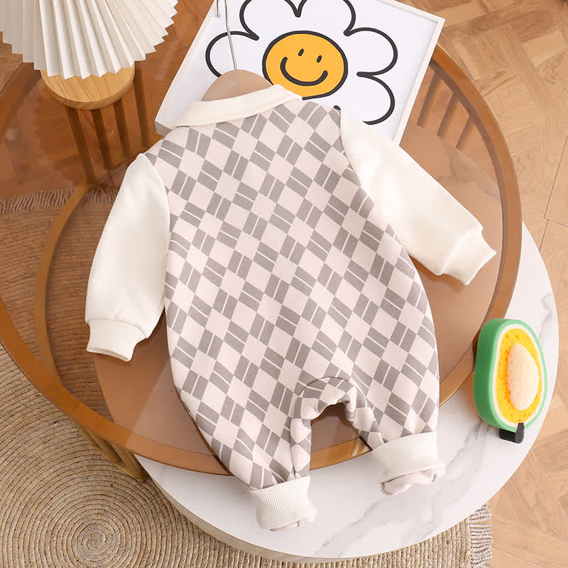 Baby Plaid Bear Polo Collar Romper