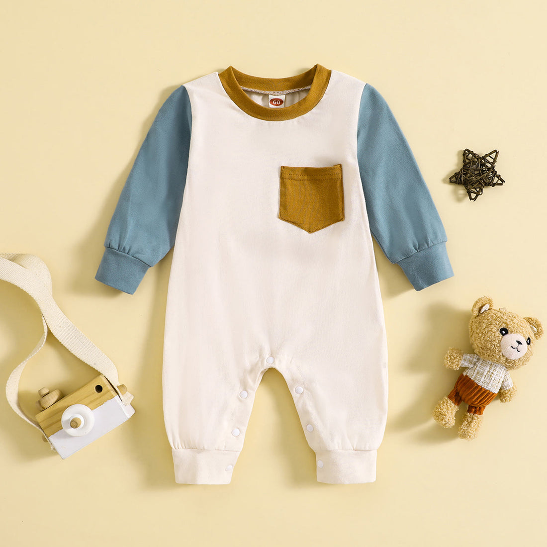 Baby Pocket Contrast Sleeves Casual Romper