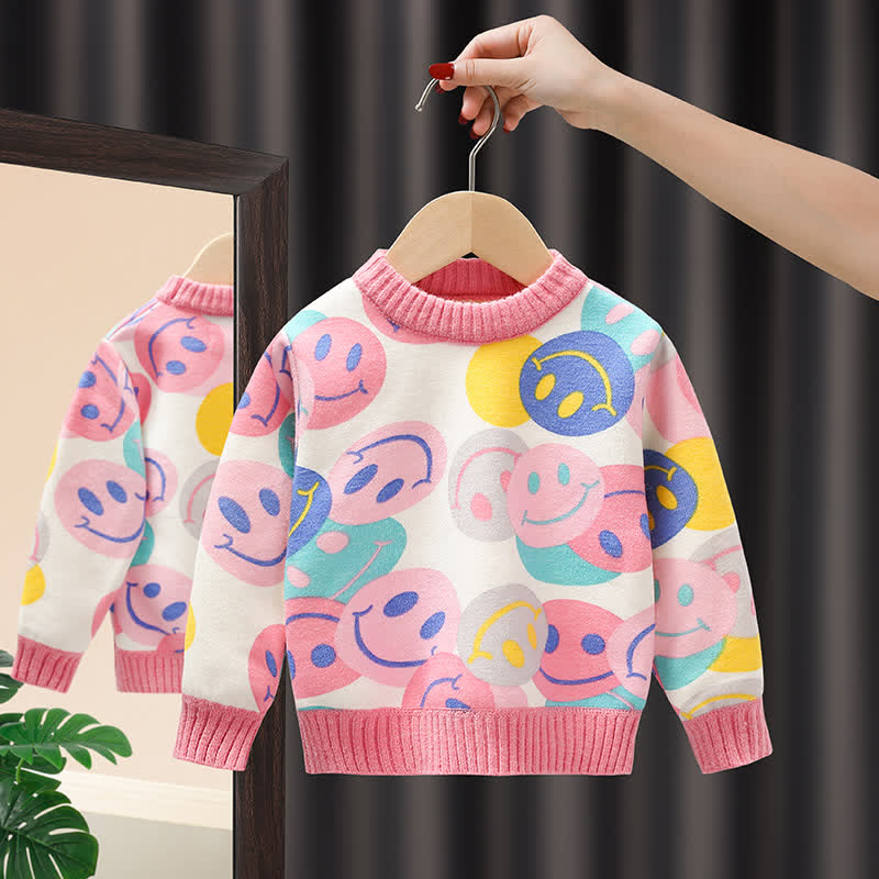 Toddler Girl Smiley Crew Neck Warm Sweater