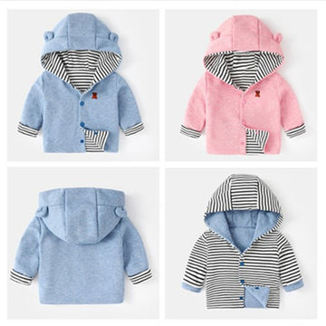 Baby Bear Striped Hooded Reversible Coat