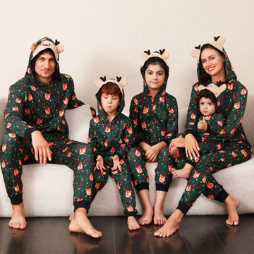 Family Matching Hooded Christmas Elk Pajamas Onesie