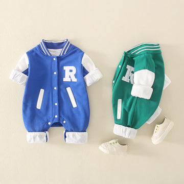 R Baby Crew Neck Baseball Romper