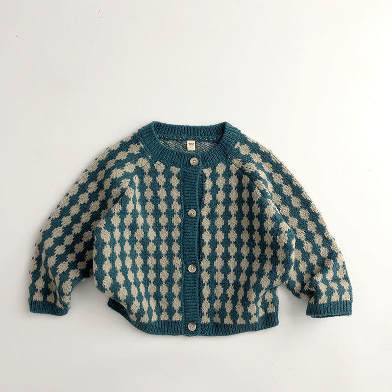 Toddler Check Button Design Sweater