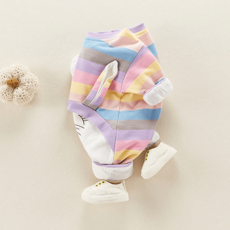 Baby Striped Bunny Crew Neck Romper