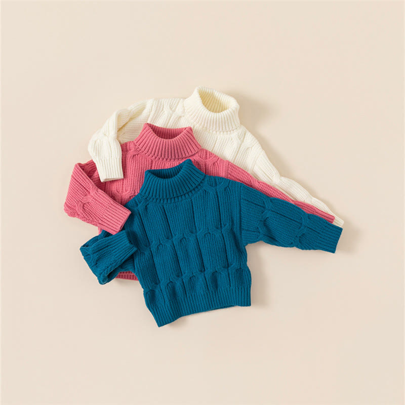 Toddler Solid Color High Collar Knitted Sweater