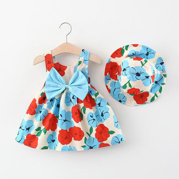 Baby Bowknot Florals Dress with Hat