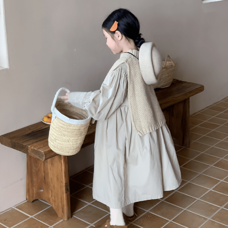 Toddler Girl Solid Color Beige Dress