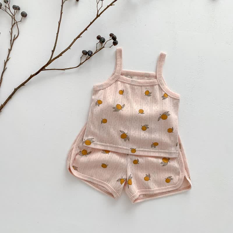 Baby Floral Fruit Strap Pajamas Set