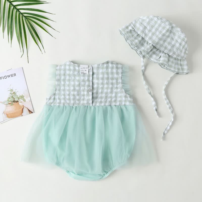 Baby Strawberry Plaid Skirted Bodysuit with Hat